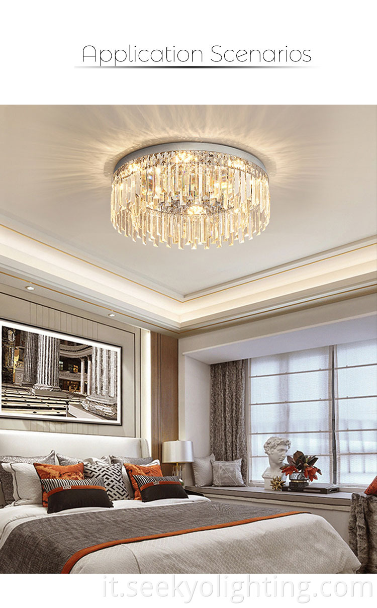 It features a stainless steel frame with crystal accents, creating a dazzling effect when the LED lights are turned on. 